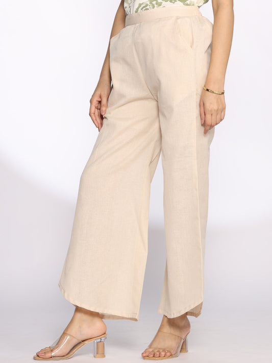 Cream Cotton Curved Palazzos