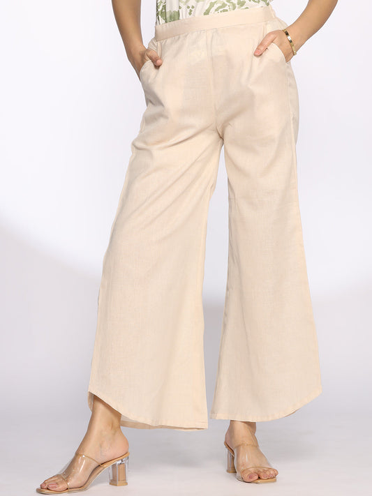 Cream Cotton Curved Palazzos