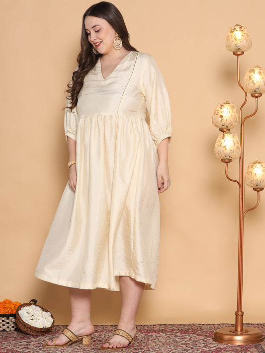 Cream Silk Gathered Dress