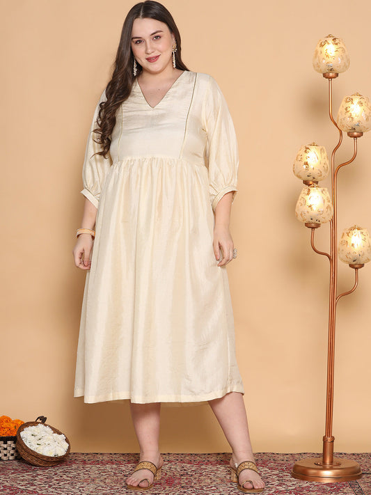 Cream Silk Gathered Dress