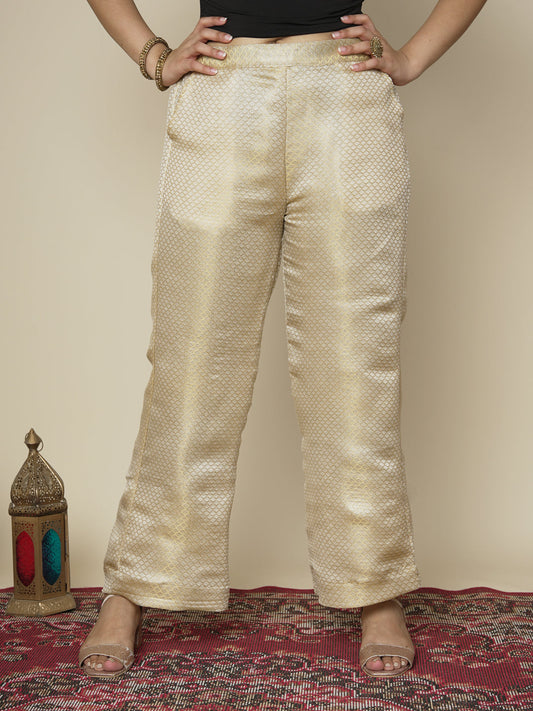 Cream Floral Brocade Palazzo Pants