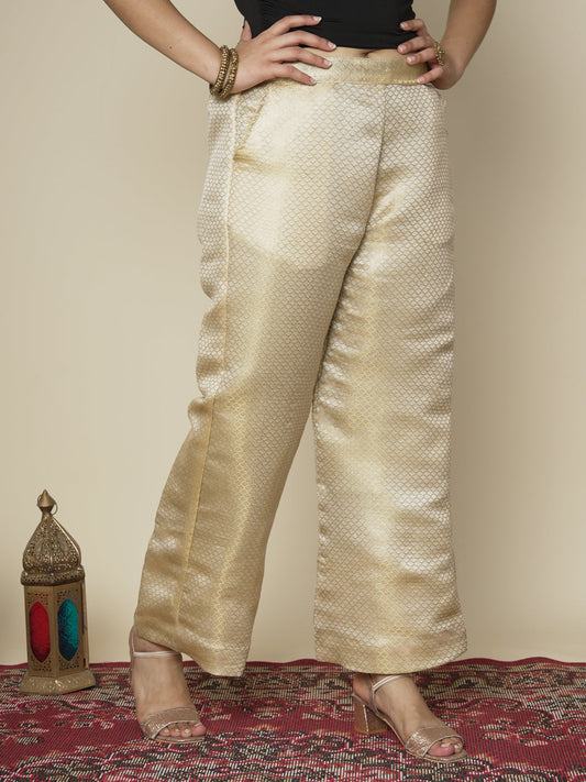Cream Floral Brocade Palazzo Pants