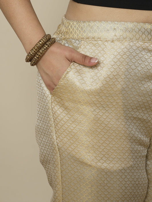 Cream Floral Brocade Palazzo Pants