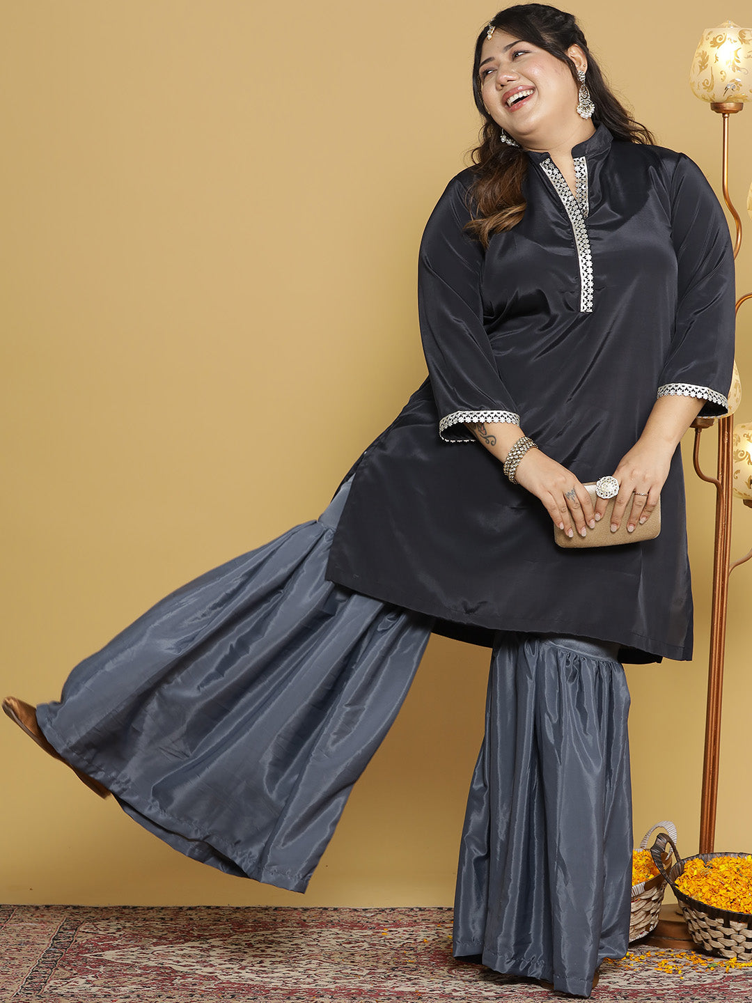 DarkGrey Crepe Silk Sharara