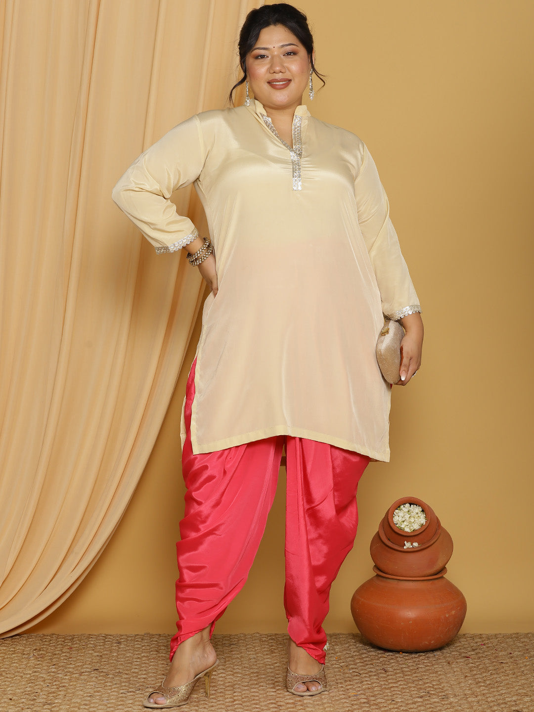 Fuchsia Crepe Silk Dhoti