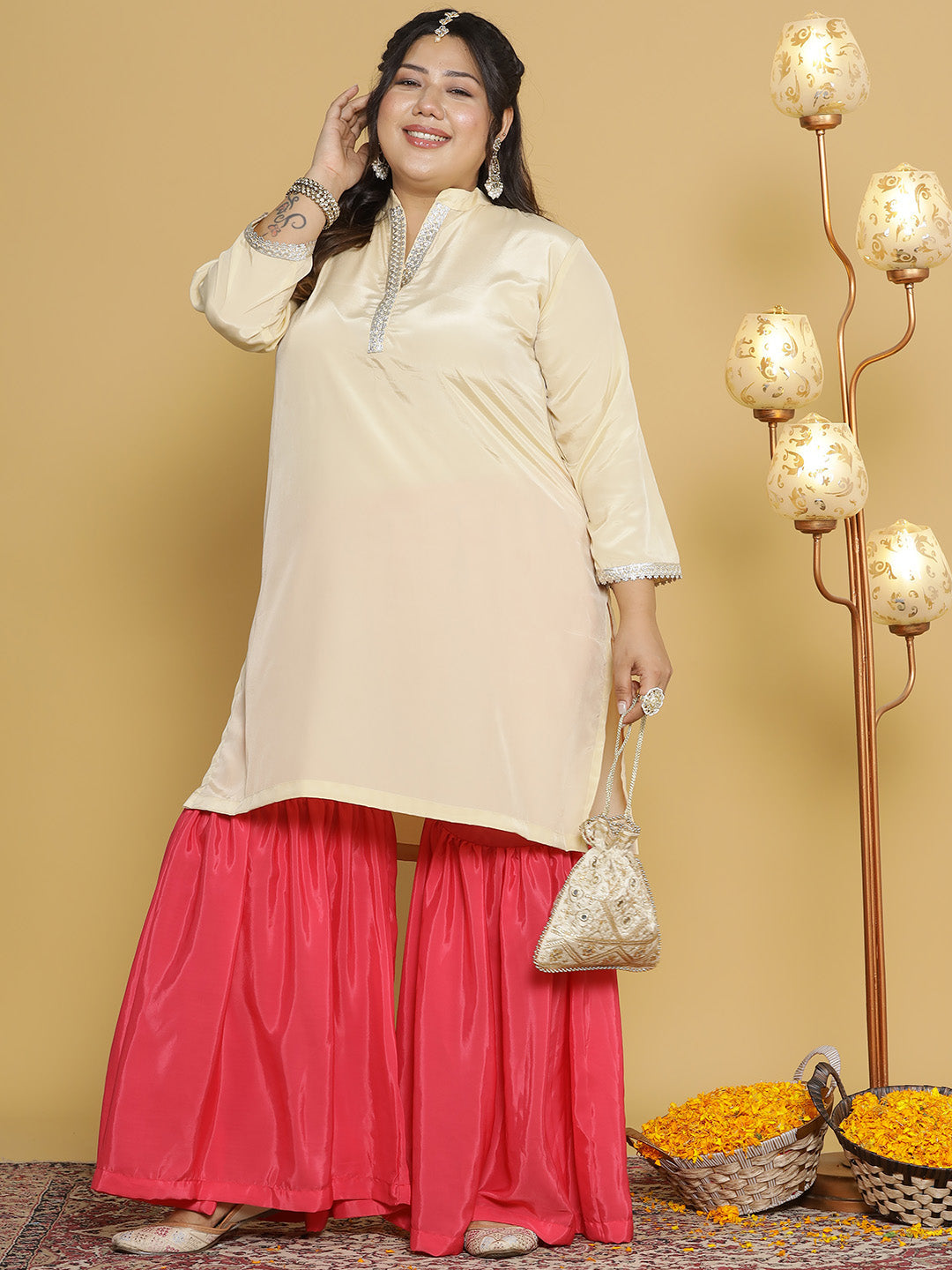 Fuschia Crepe Silk Sharara