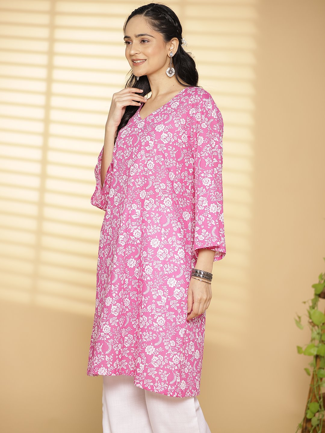 Fuschia Jaal Printed ShortKurti