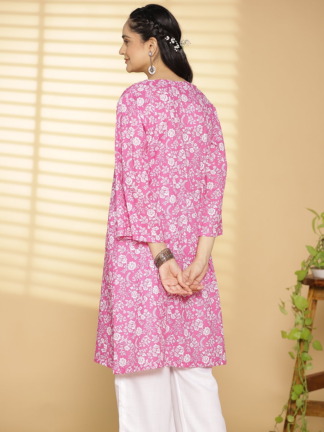 Fuschia Jaal Printed ShortKurti