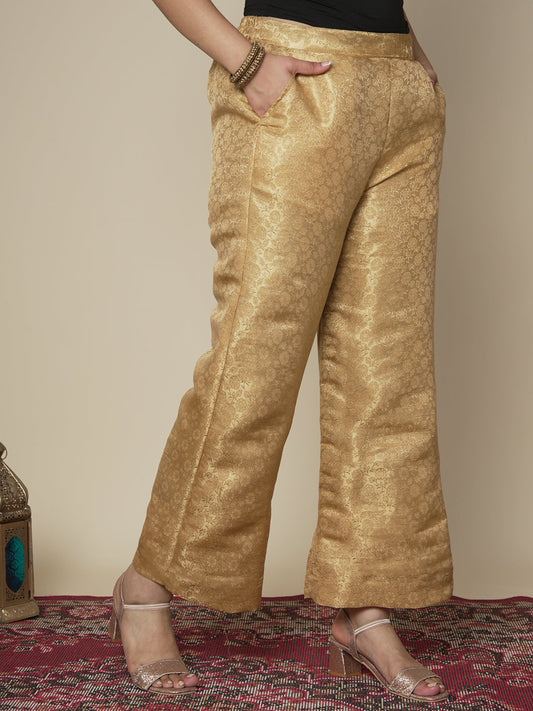 Golden Floral Brocade Palazzo Pants