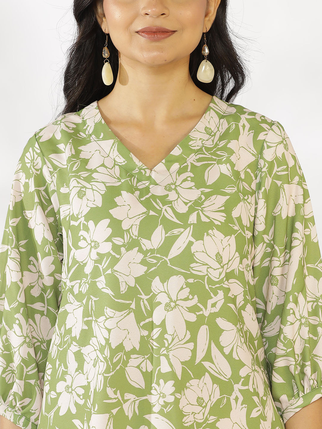 Green Printed A-Line Dress - GreenPoppy