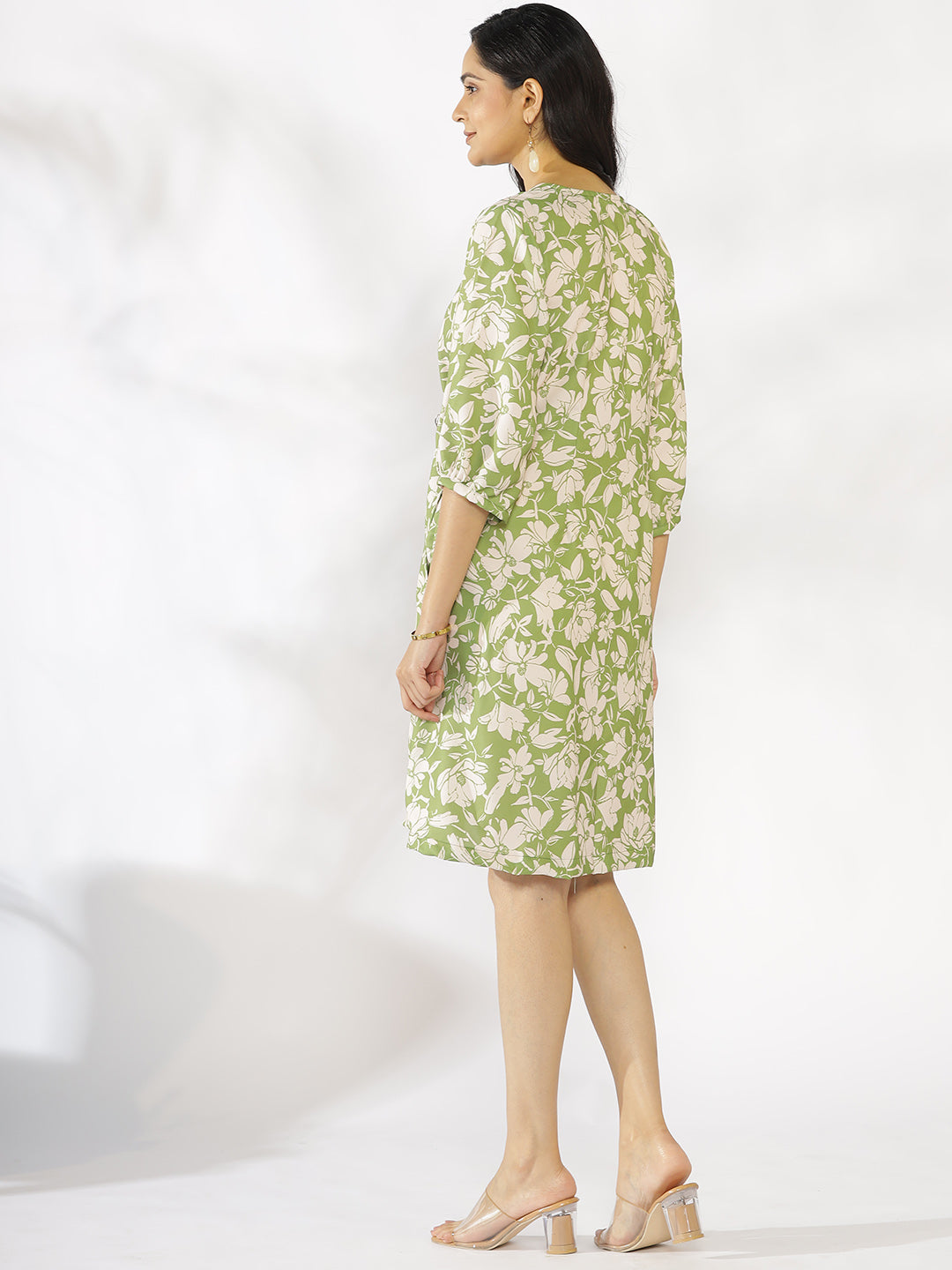 Green Printed A-Line Dress - GreenPoppy