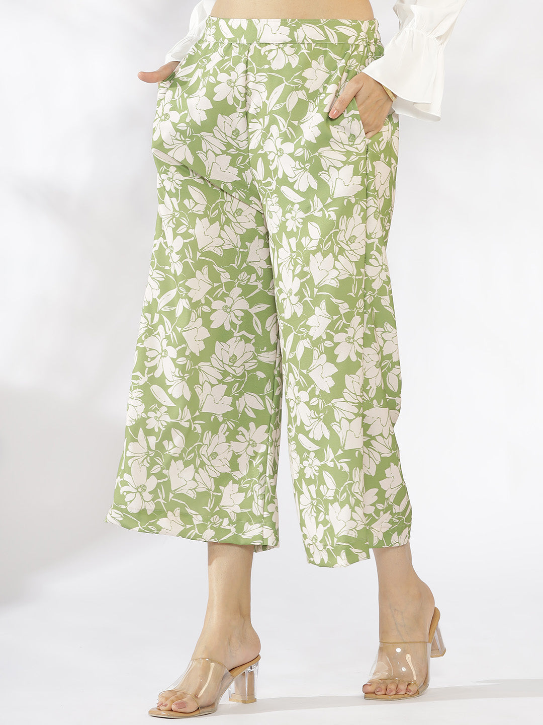 Green Printed Culottes - GreenPoppy