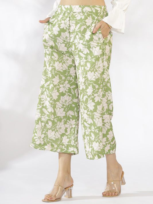 Green Printed Culottes - GreenPoppy