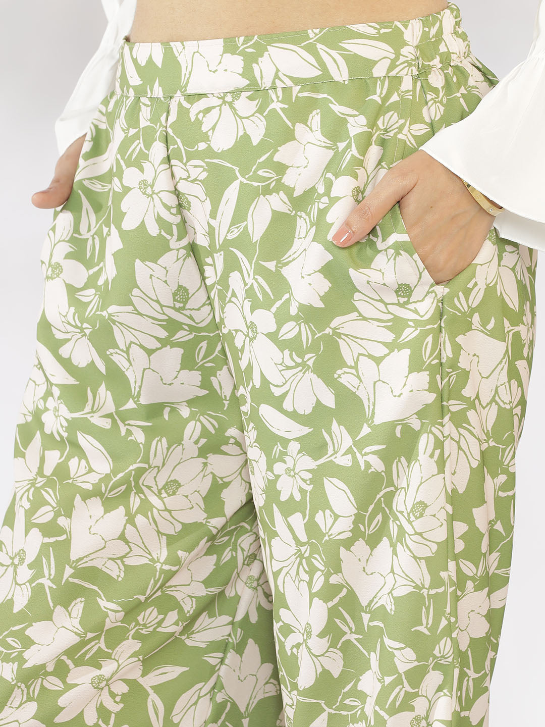 Green Printed Culottes - GreenPoppy