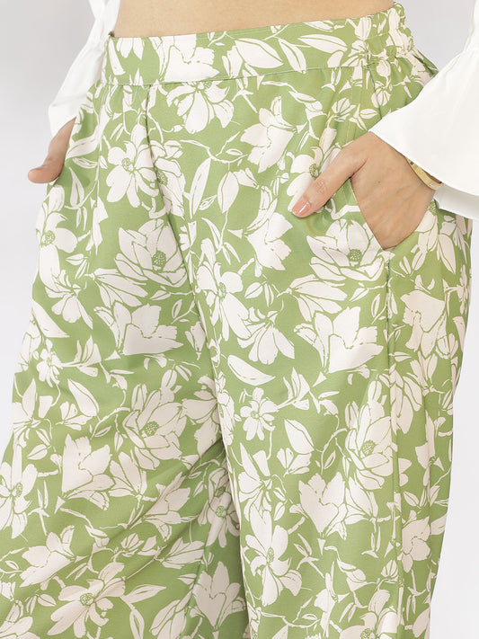 Green Printed Culottes - GreenPoppy