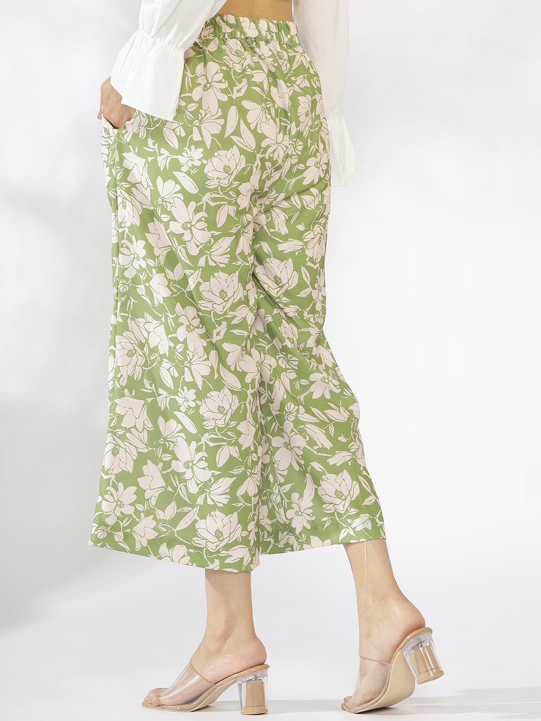 Green Printed Culottes - GreenPoppy