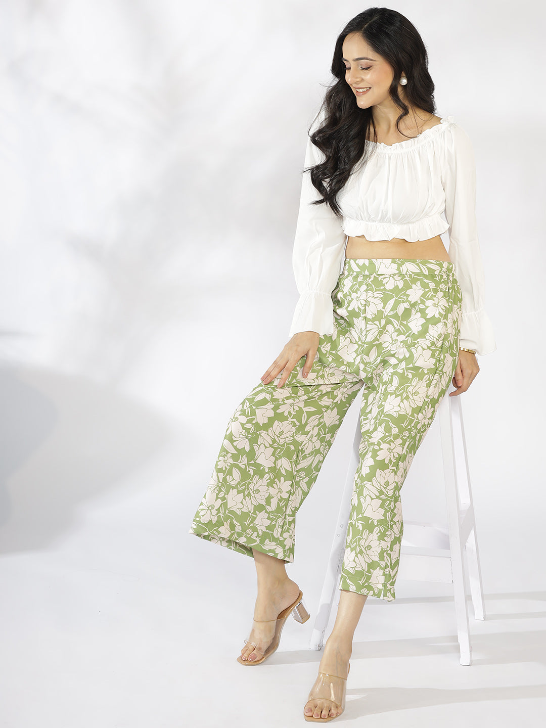 Green Printed Culottes - GreenPoppy