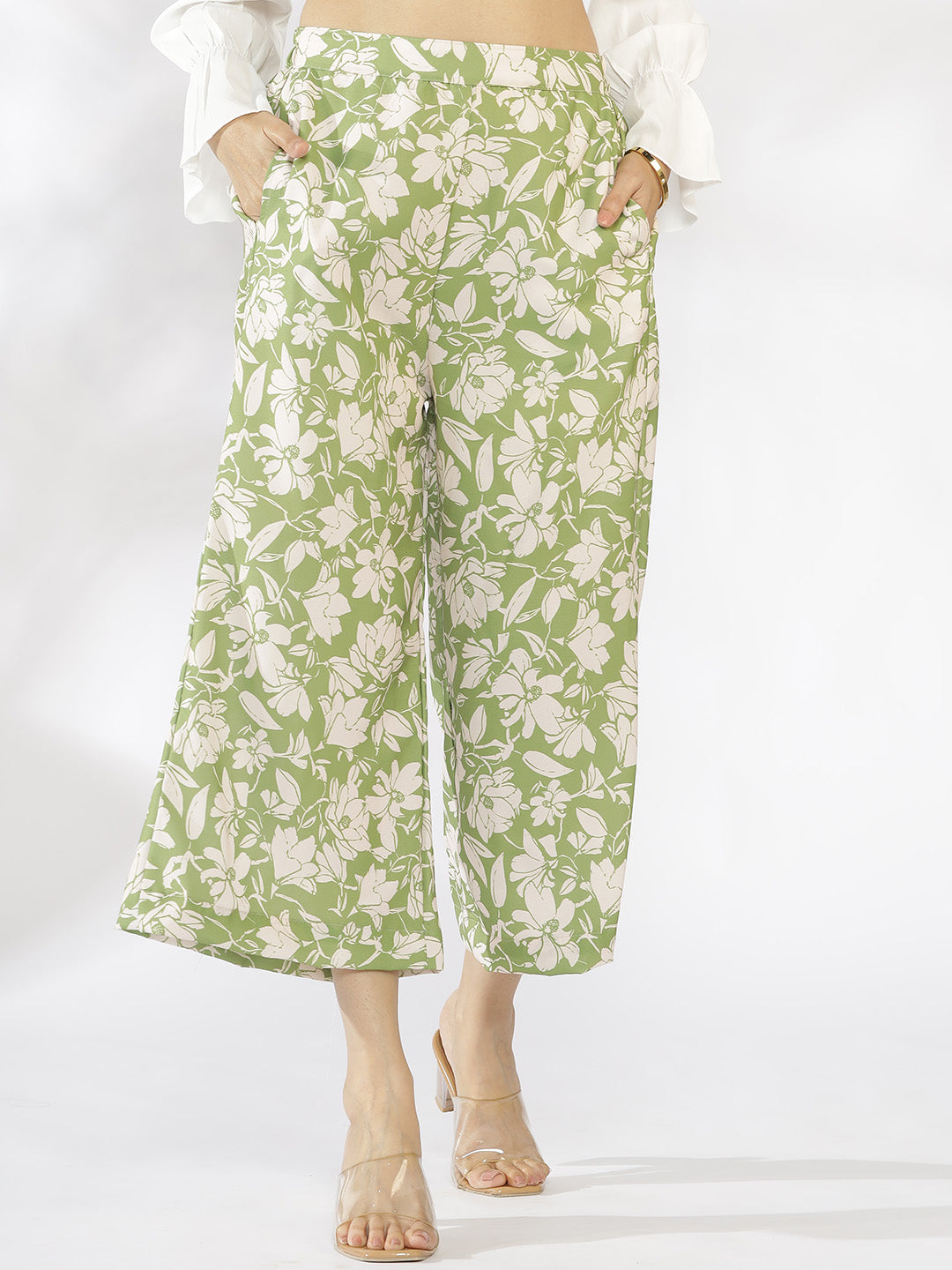 Green Printed Culottes - GreenPoppy