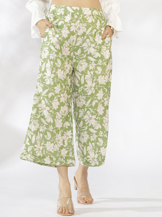 Green Printed Culottes - GreenPoppy