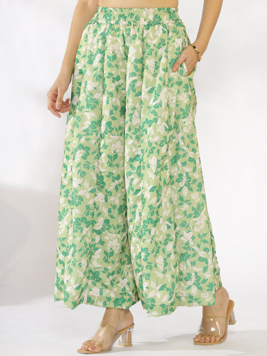 Green Printed Flared Palazzo - GreenHeather