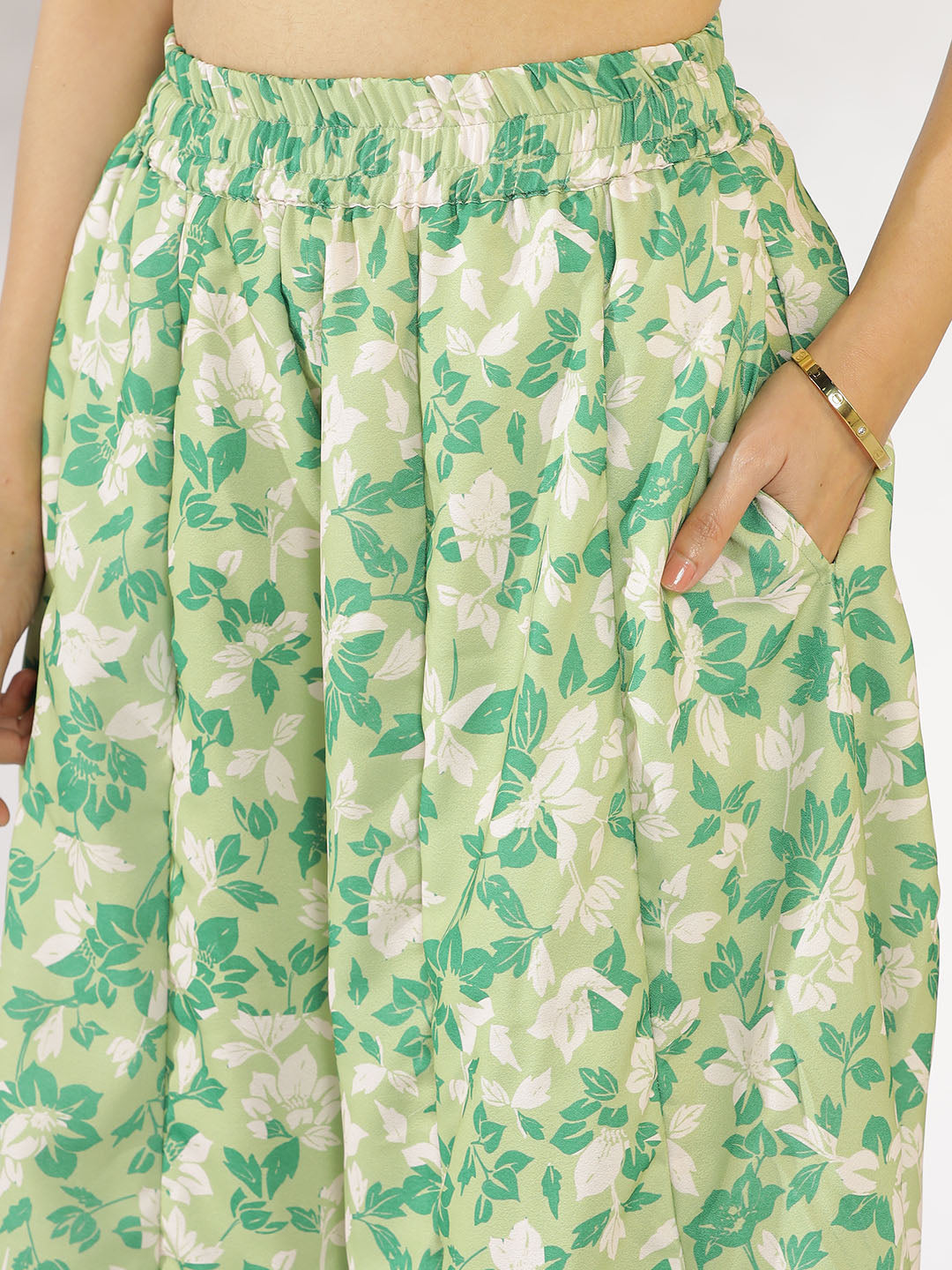 Green Printed Flared Palazzo - GreenHeather