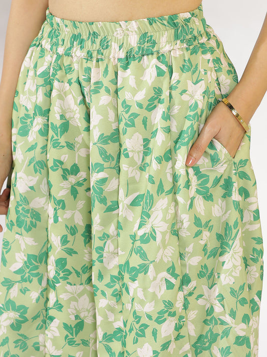 Green Printed Flared Palazzo - GreenHeather
