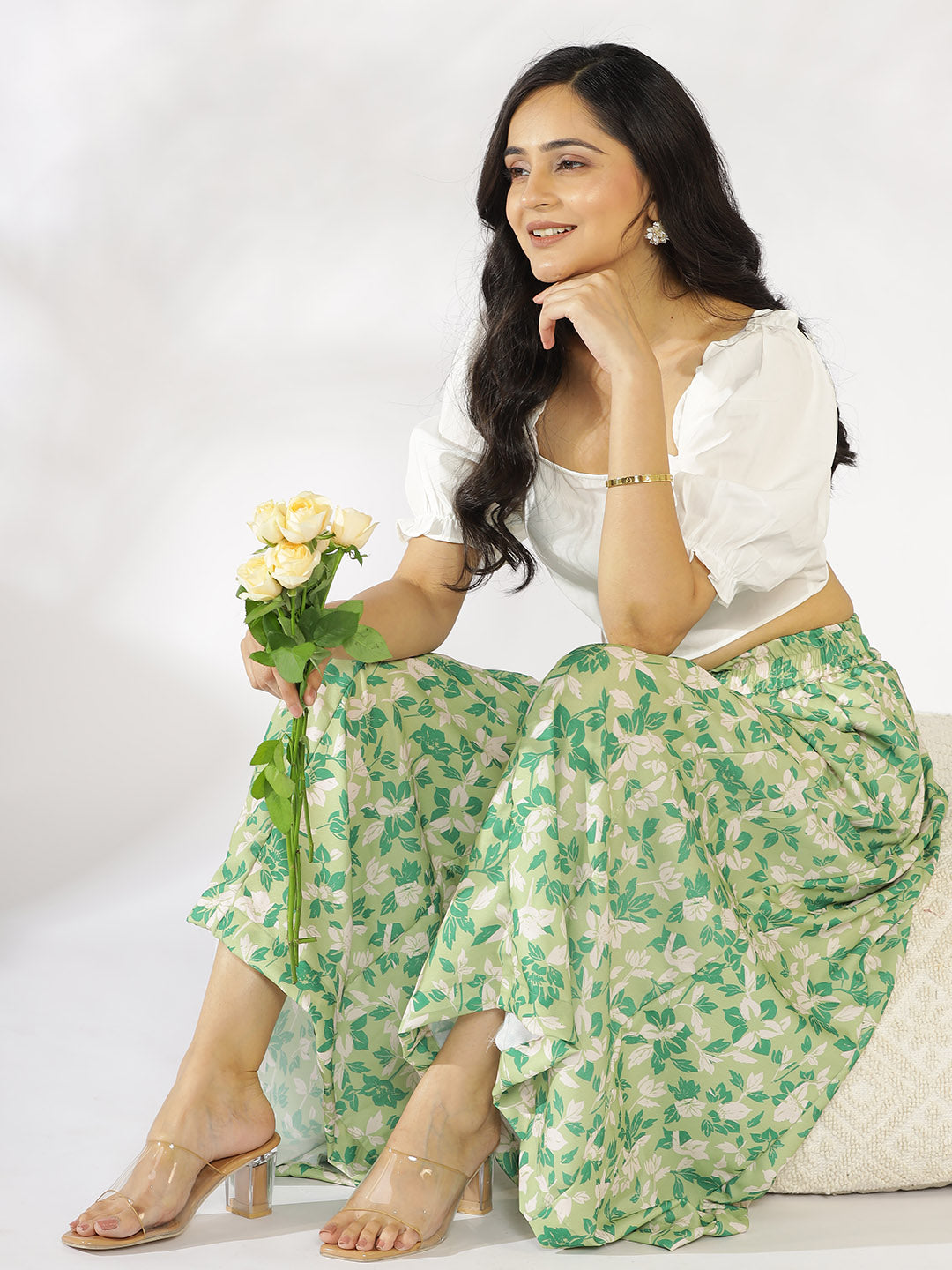 Green Printed Flared Palazzo - GreenHeather