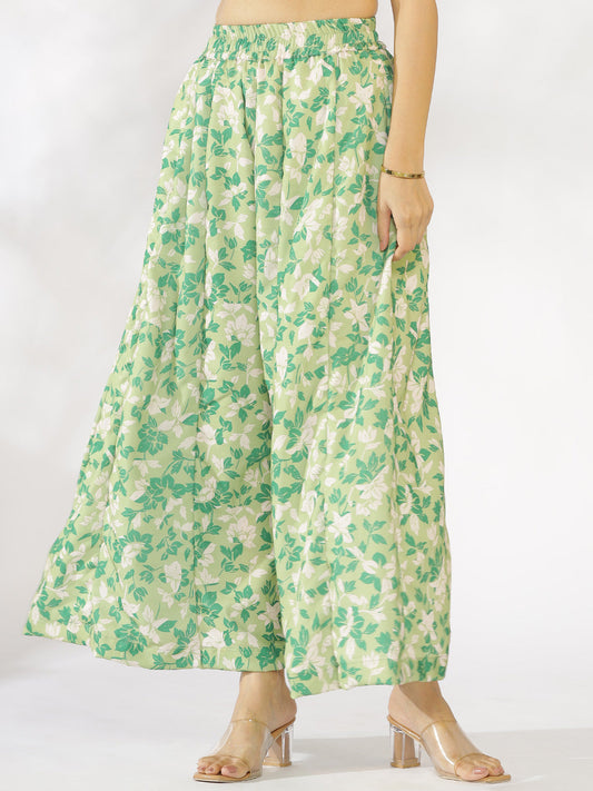 Green Printed Flared Palazzo - GreenHeather