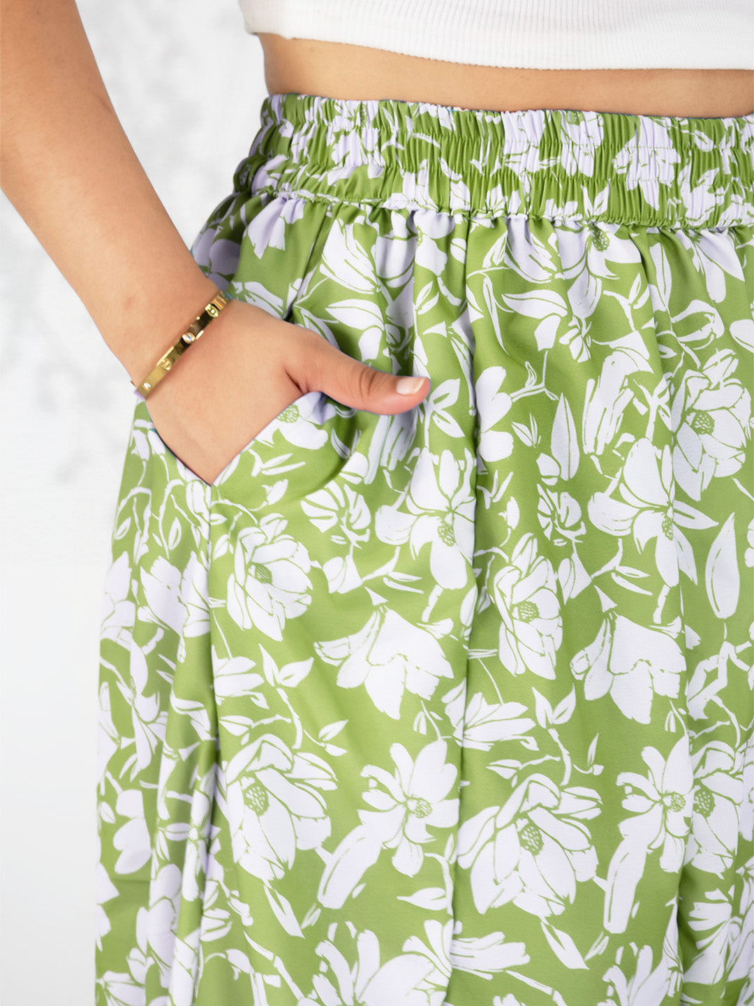 Green Printed Flared Palazzo - GreenPoppy