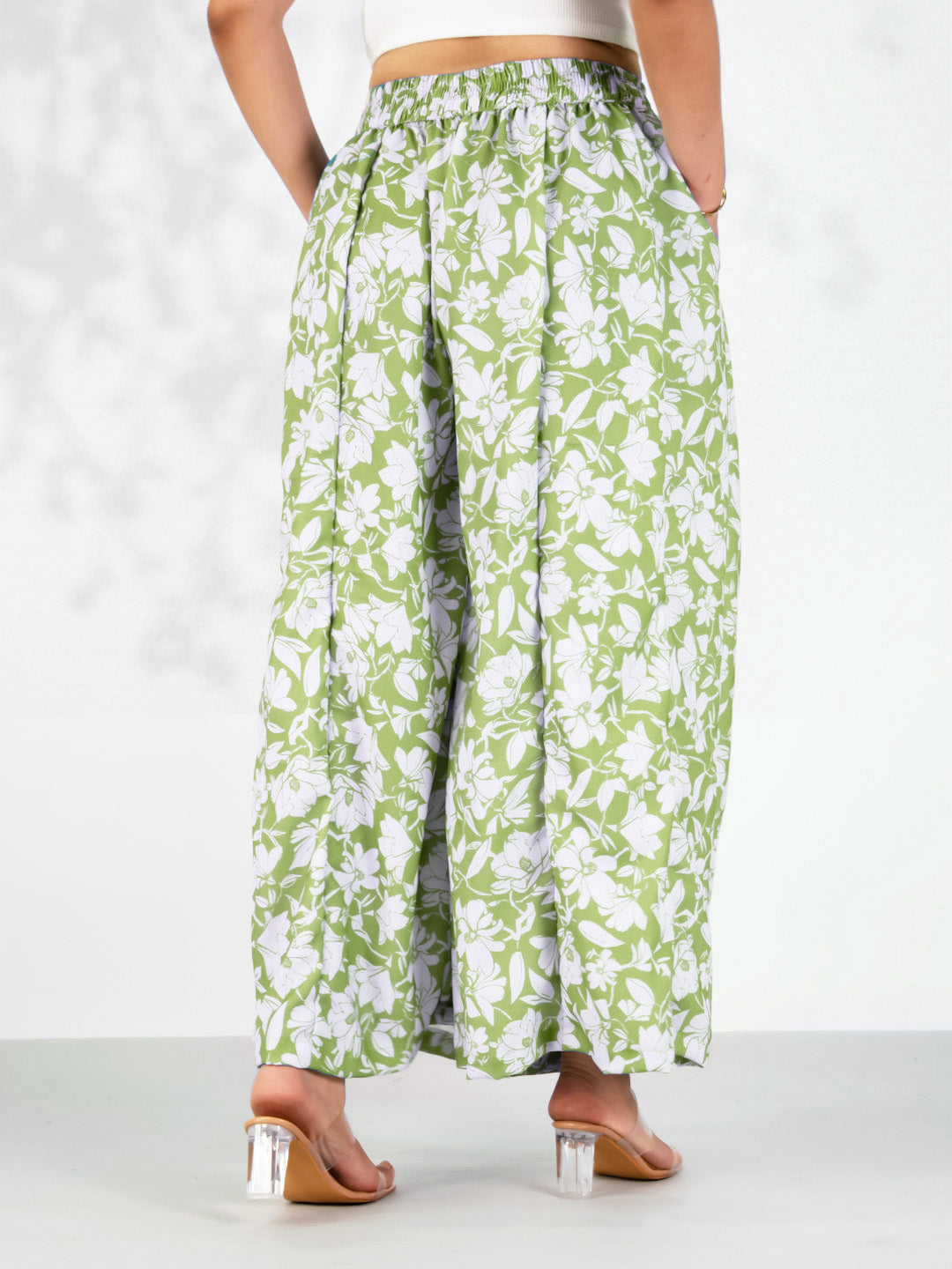 Green Printed Flared Palazzo - GreenPoppy