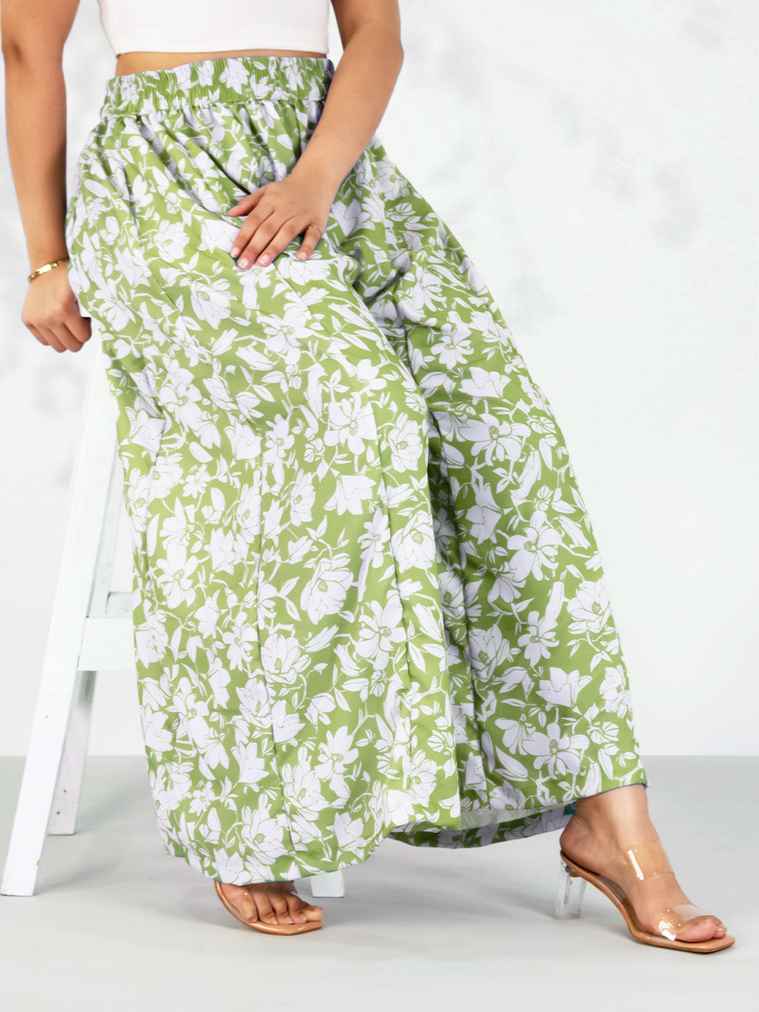 Green Printed Flared Palazzo - GreenPoppy