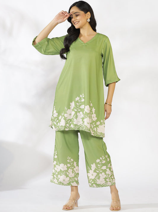 Green Printed Kurti & Palazzo Pants - PalmBloom