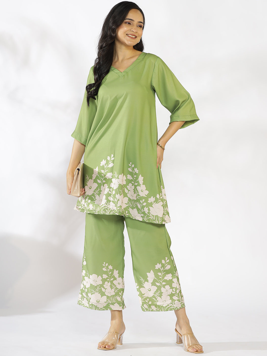 Green Printed Kurti & Palazzo Pants - PalmBloom