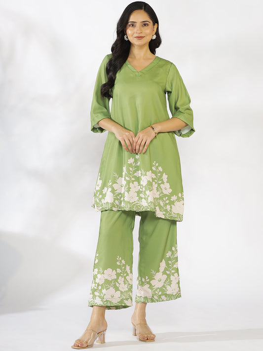 Green Printed Kurti & Palazzo Pants - PalmBloom