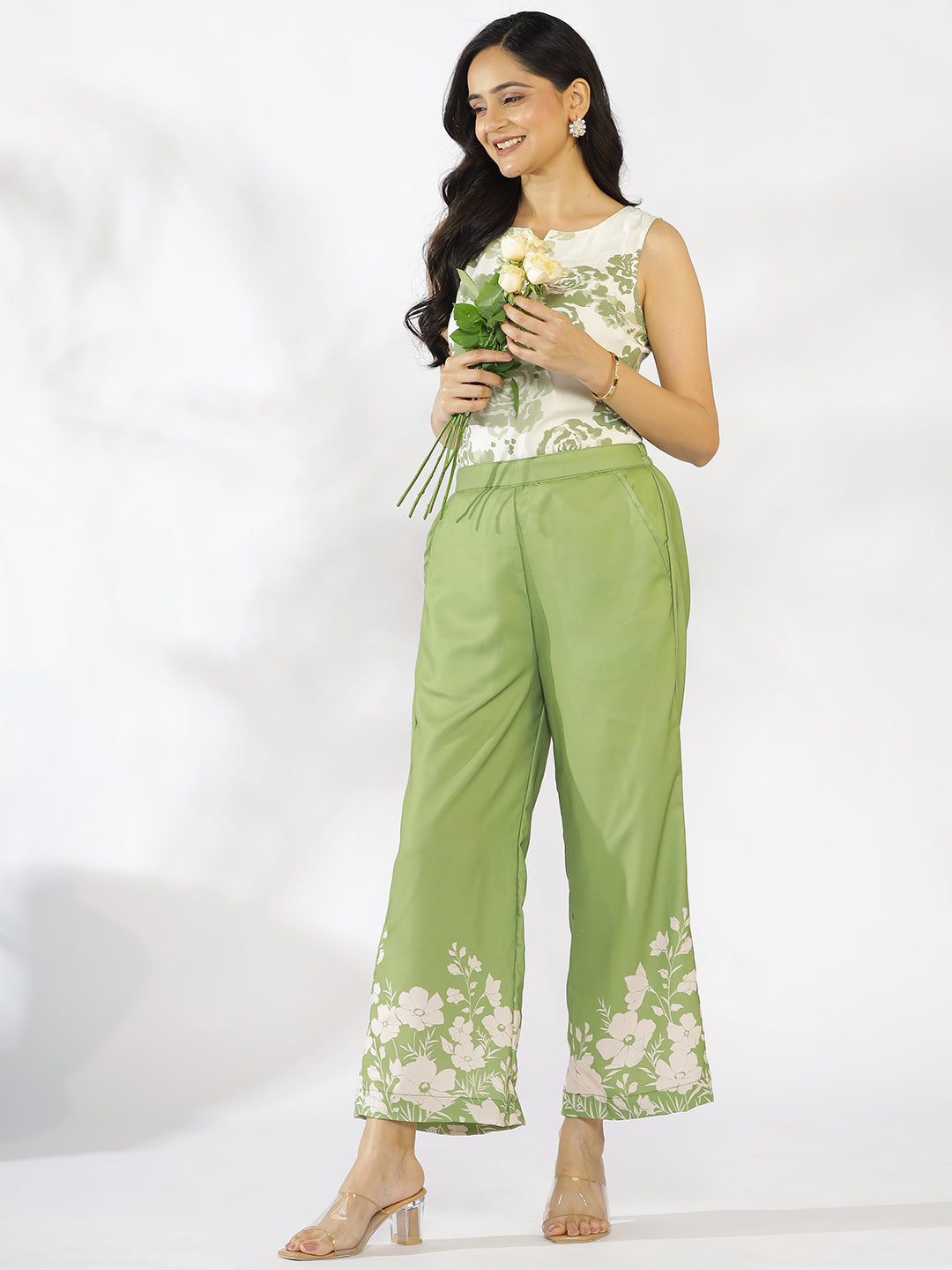Green Printed Palazzo Pants - PalmBloom