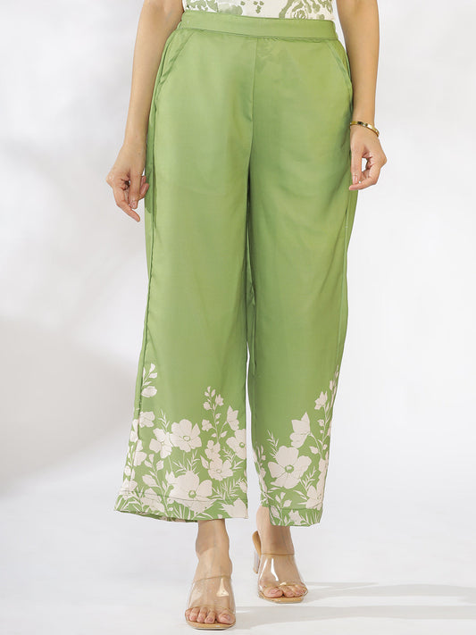 Green Printed Palazzo Pants - PalmBloom
