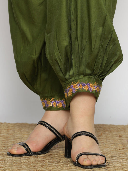 Green Rayon Afghani Salwar - Zinnia