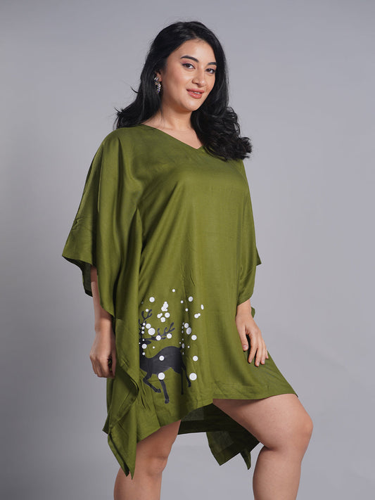 Green Rayon Kaftan - Reindeer