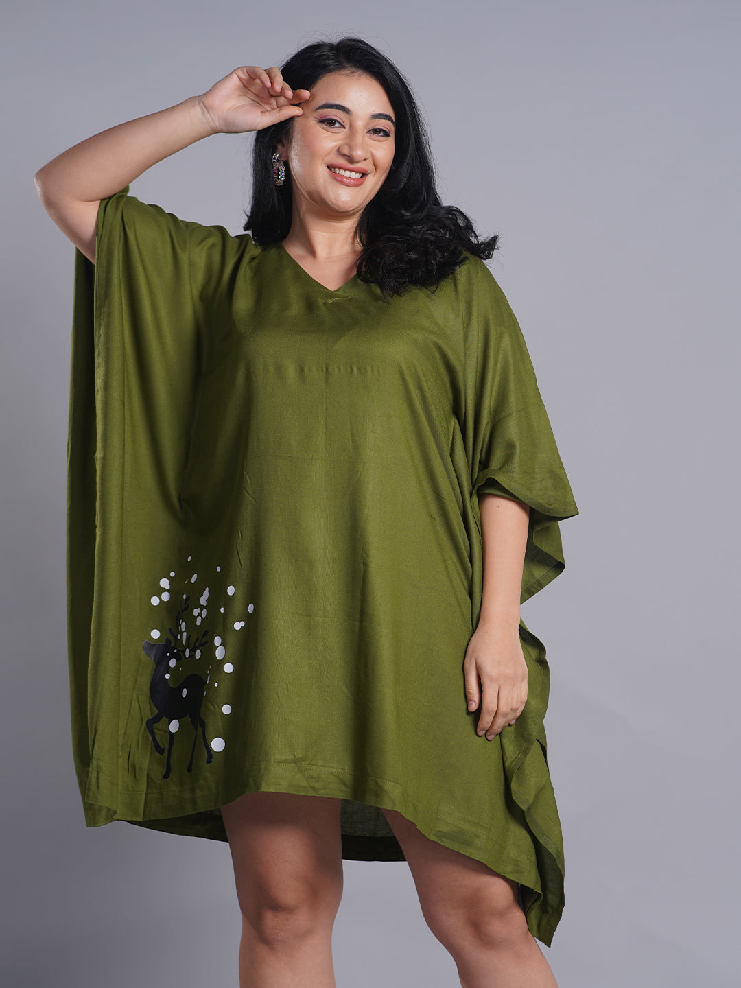 Green Rayon Kaftan - Reindeer