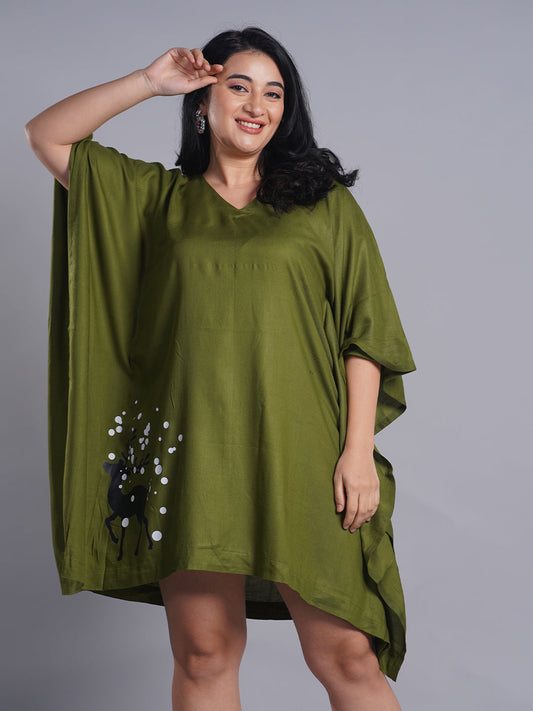 Green Rayon Kaftan - Reindeer