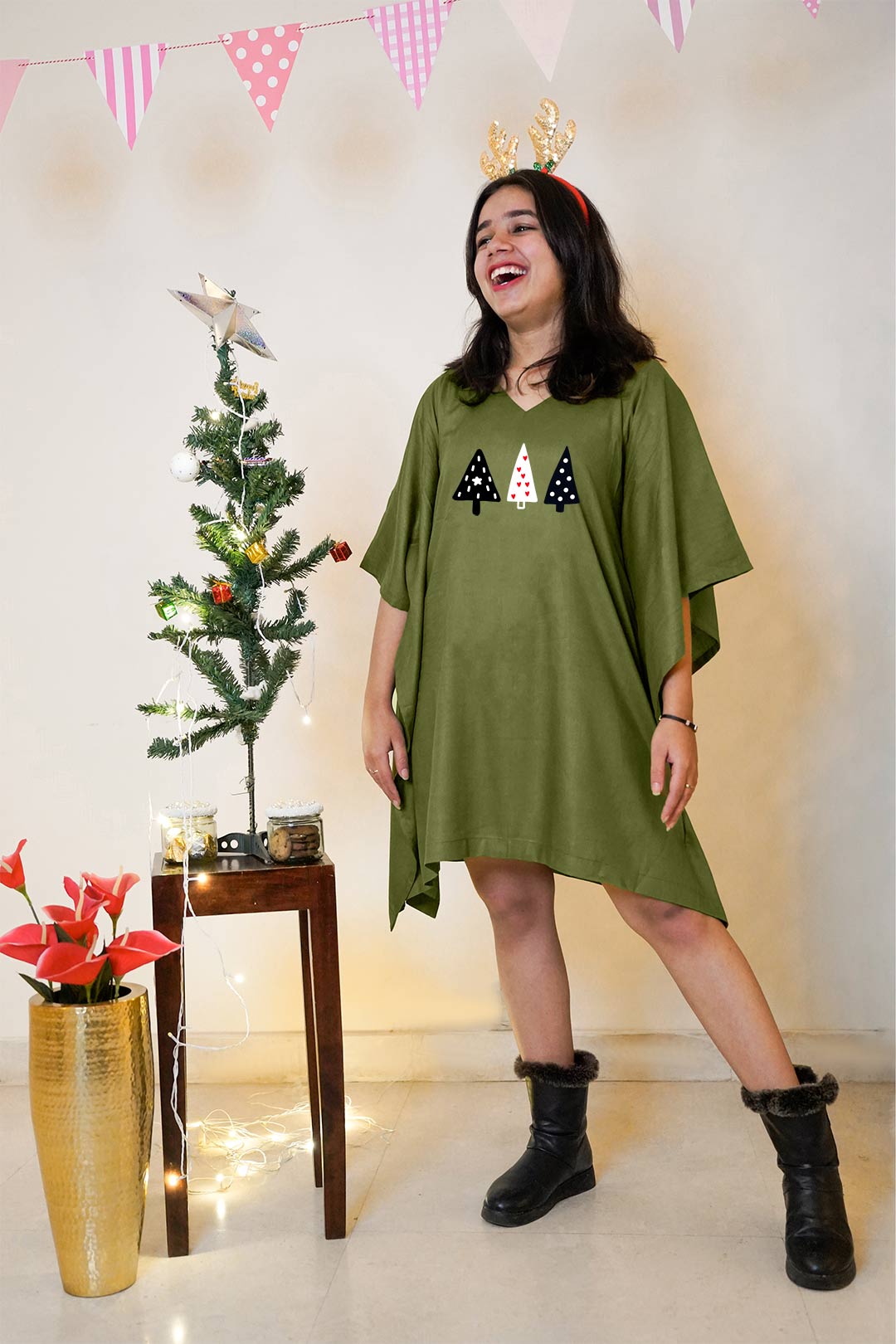 Green Rayon Kaftan - Tree