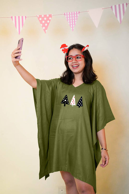 Green Rayon Kaftan - Tree