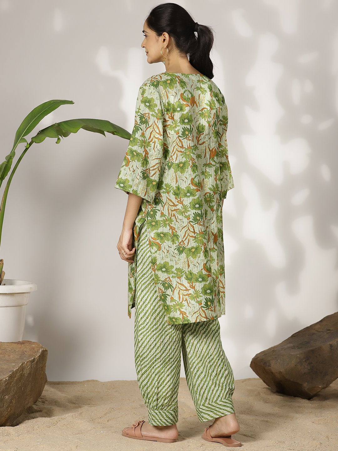 GreenFloral Cotton LongKurta