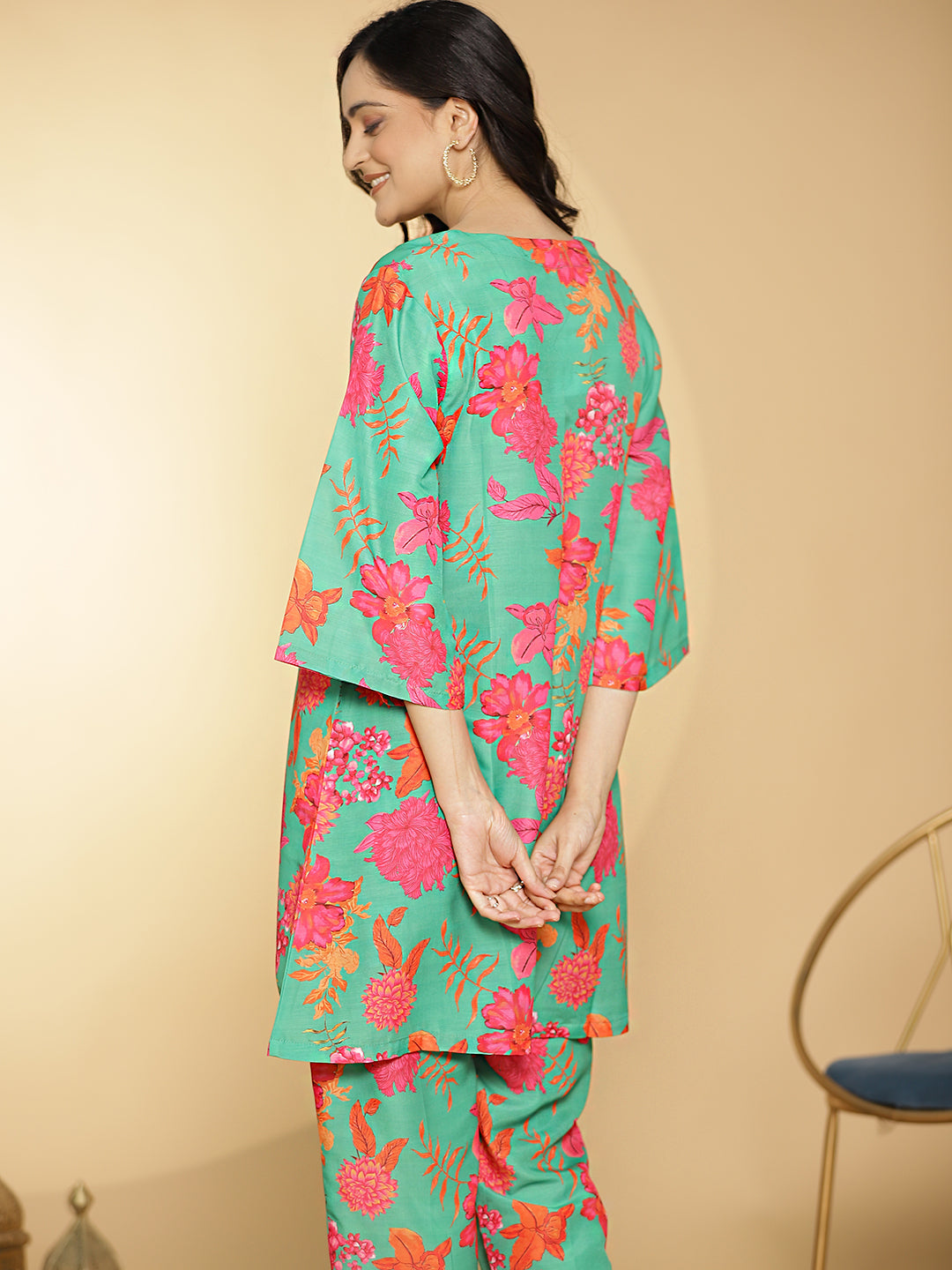 GreenFloral Muslin Printed ShortKurti