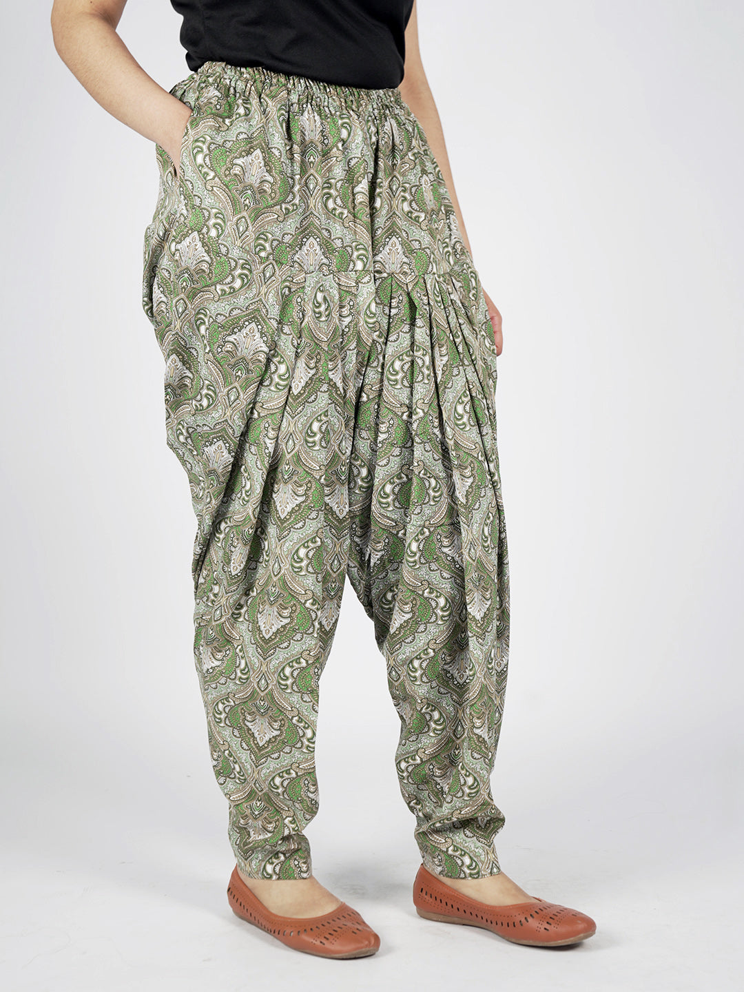 GreenPrinted Rayon Salwar - SwirlSaga