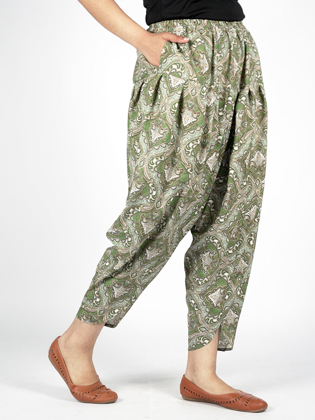 GreenPrinted Rayon Tulip Salwar - SwirlSaga