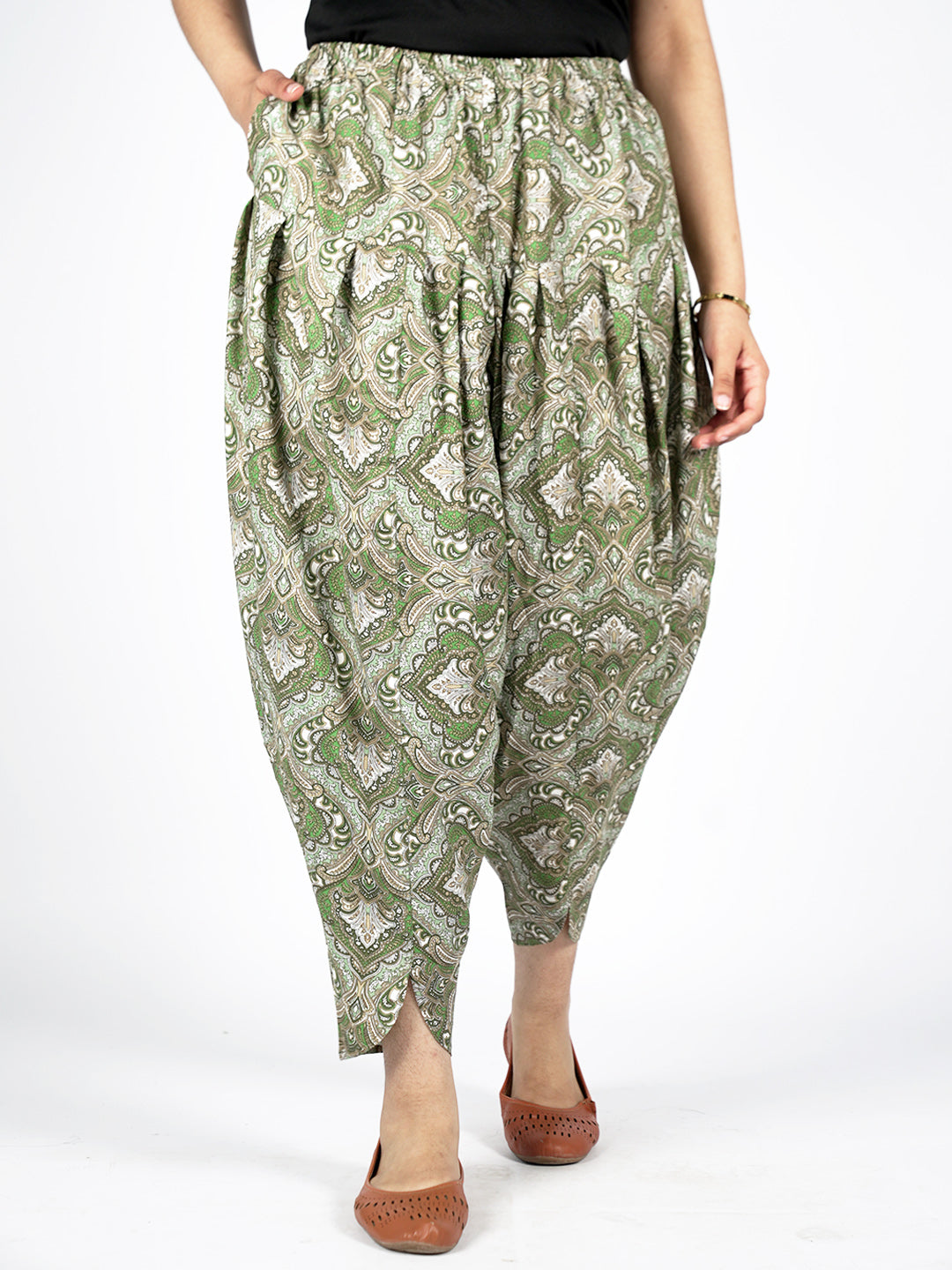 GreenPrinted Rayon Tulip Salwar - SwirlSaga