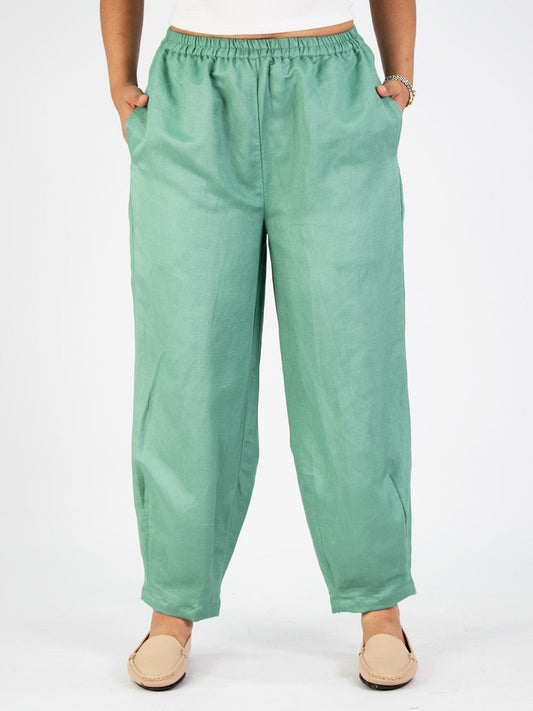 Green Linen Mom-Fit Pants