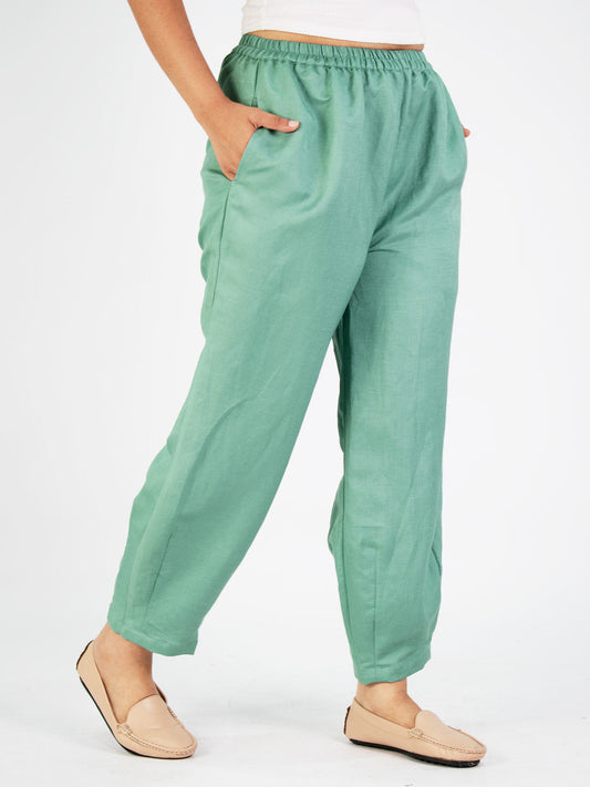 Green Linen Mom-Fit Pants