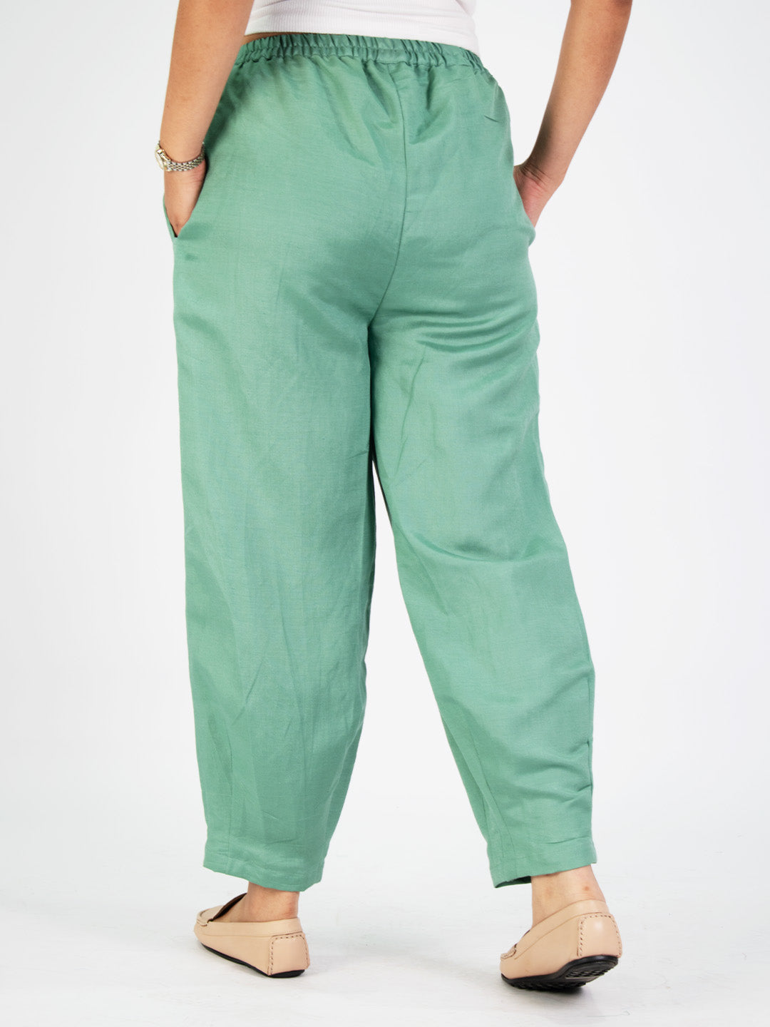 Green Linen Mom-Fit Pants